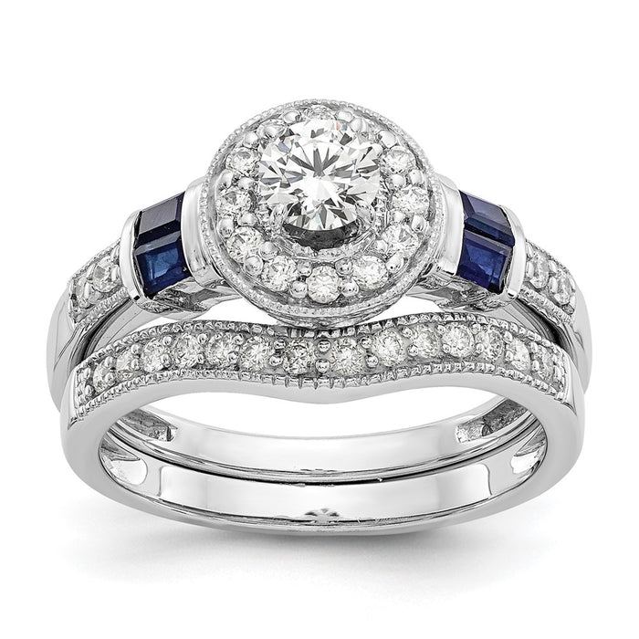 Buy 14K White Gold Halo Engagement Ring, 1/5 Carat Diamonds & Sapphires, Stylish Design for 3/8 Carat Center Stone-7