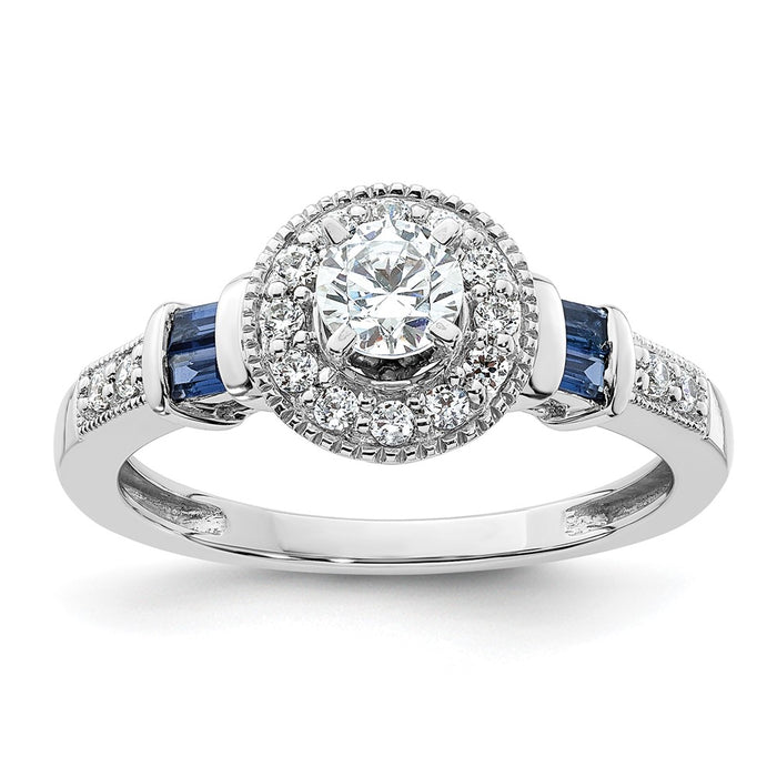 Buy 14K White Gold Halo Engagement Ring, 1/5 Carat Diamonds & Sapphires, Stylish Design for 3/8 Carat Center Stone-1
