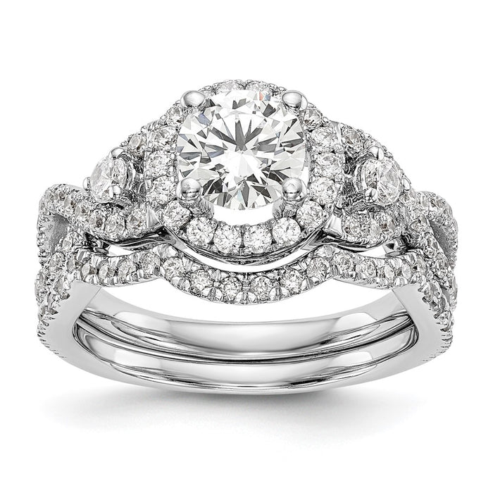 Exclusive 14K White Gold Halo Engagement Ring for 1 Carat Round Center-7