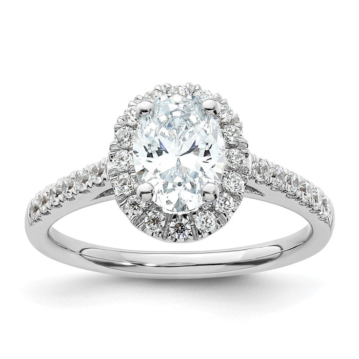 Exclusive 14K White Gold Halo Engagement Ring | 3/4 Carat Oval Center & Accents-1