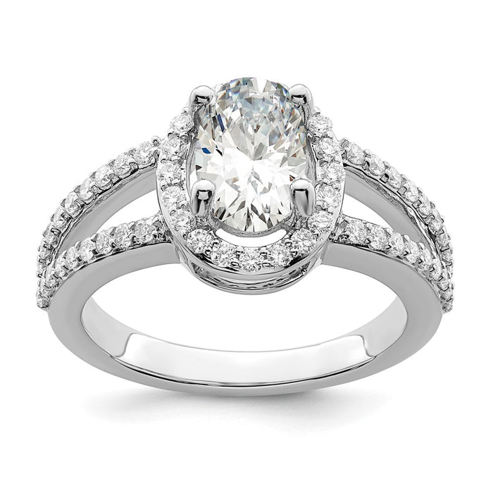 High-Quality 14K White Gold Halo Engagement Ring for 2 Carat Oval Center-1