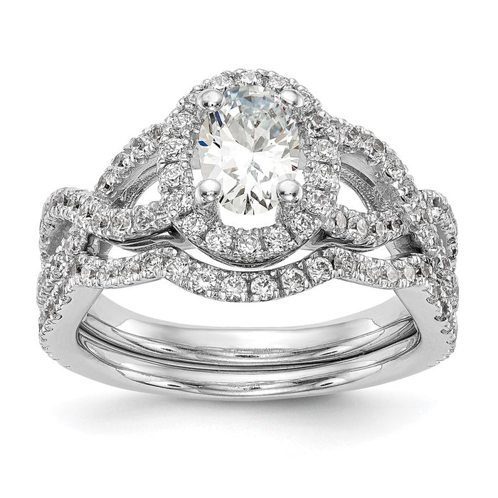 Exclusive 14K White Gold Halo Twist Engagement Ring for 1 Carat Oval Center-7