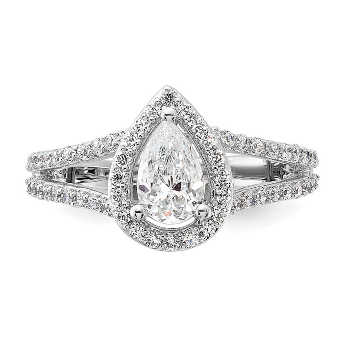 High-Quality 14K White Gold Halo Engagement Ring Semi-Mount, 5/8 ct Diamonds - Affordable Luxury for 1 Carat Pear Stone-4