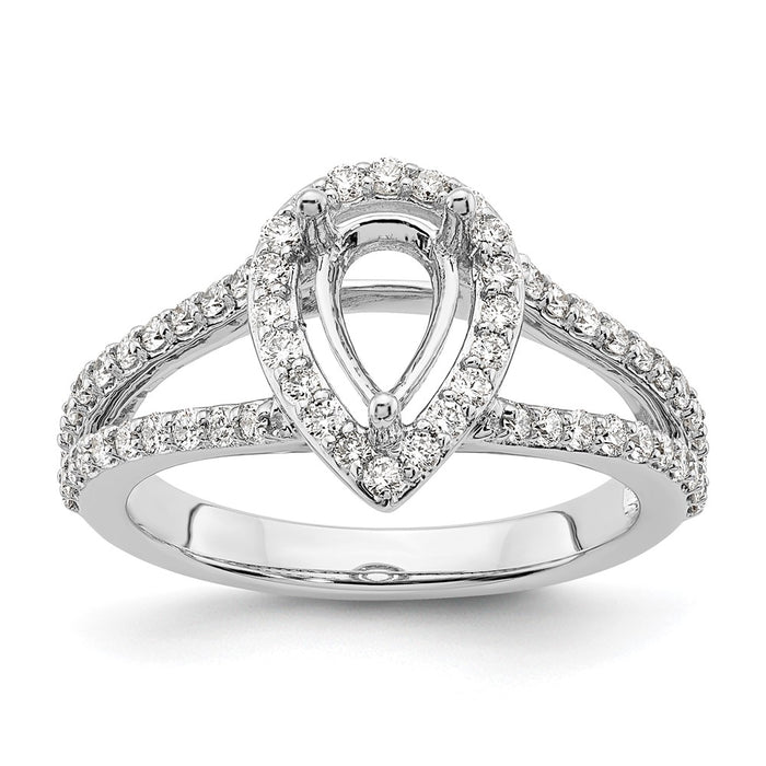 High-Quality 14K White Gold Halo Engagement Ring Semi-Mount, 5/8 ct Diamonds - Affordable Luxury for 1 Carat Pear Stone-8