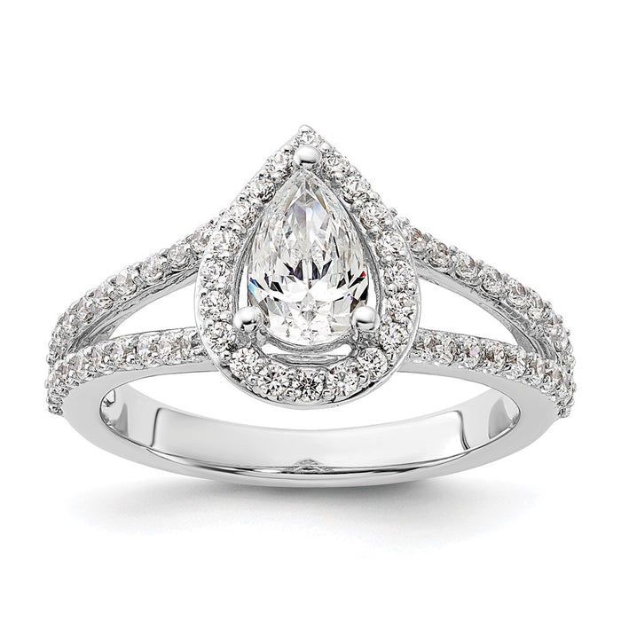 High-Quality 14K White Gold Halo Engagement Ring Semi-Mount, 5/8 ct Diamonds - Affordable Luxury for 1 Carat Pear Stone-1