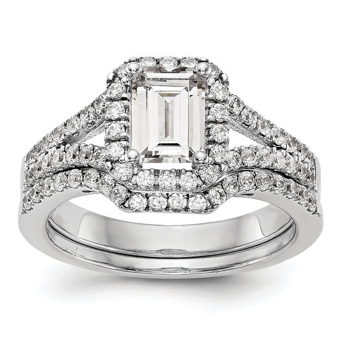 Exclusive 14K White Gold Semi-Mount Engagement Ring for 1 Carat Emerald-Cut, Stylish Halo Design with 1/2 Carat Diamond Accents-7
