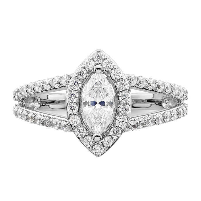 Buy Exclusive 14K White Gold Halo Engagement Ring | 1/2 Carat Marquise Center-4