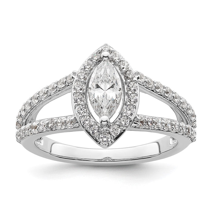 Buy Exclusive 14K White Gold Halo Engagement Ring | 1/2 Carat Marquise Center-1