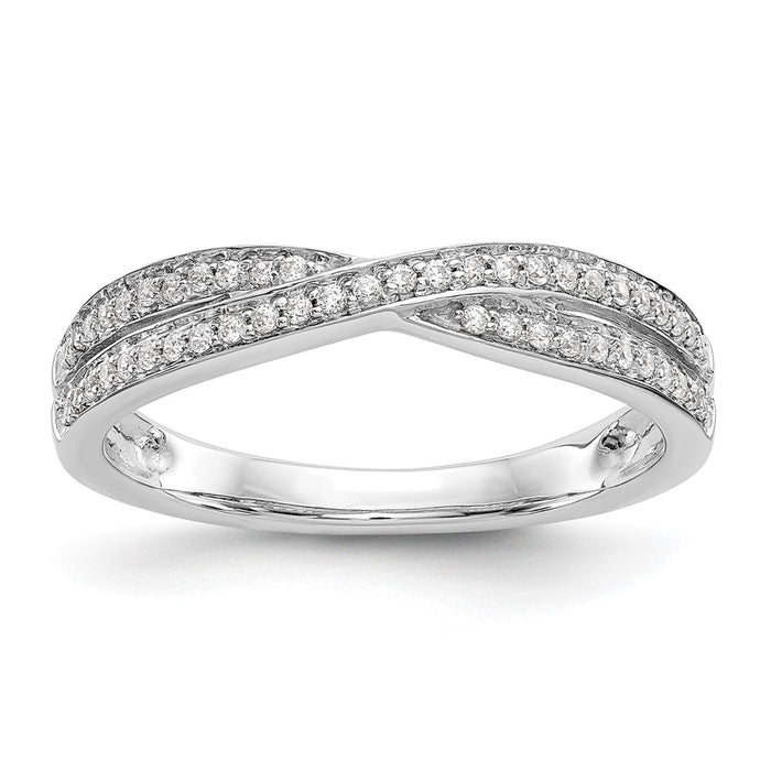High-Quality 14K White Gold Criss-Cross Diamond Wedding Band, 1/5 Carat Value-1