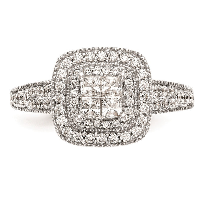 High-Quality 14K White Gold Halo Cluster Engagement Ring, 5/8 Carat Diamonds - Affordable Luxury!-4