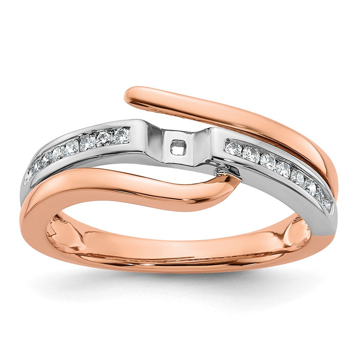 High-quality 14K White & Rose Gold Bypass Diamond Semi-Mount Ring, 1/6 CT-1