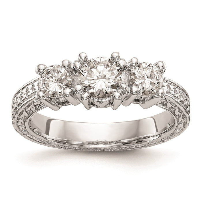 Buy 14K White Gold 3-Stone Engagement Ring Setting - Stylish 5.2mm Center!-1