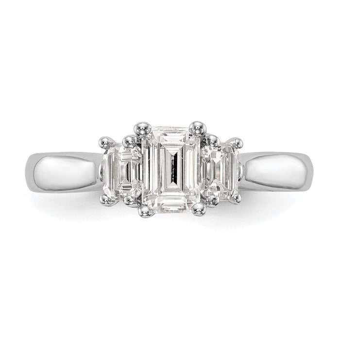 Exclusive 14K White Gold 3-Stone Engagement Ring, Emerald-Cut Center, Stylish Design-4