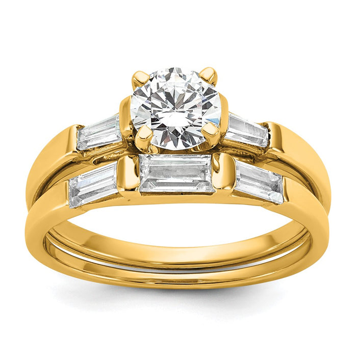 Buy Exclusive 14K Yellow Gold 3-Stone Engagement Ring, Stylish with Baguette Diamonds-7