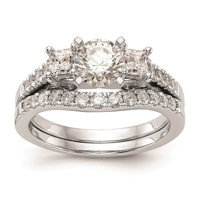 Buy Stylish 14K White Gold 3-Stone Princess Cut Diamond Semi-Mount Ring-7