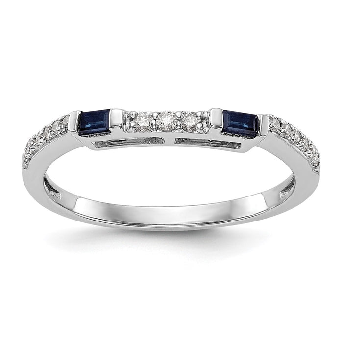 High-Quality 14K White Gold Wedding Band with 1/10 Carat Diamond & Sapphire - Stylish Value-1