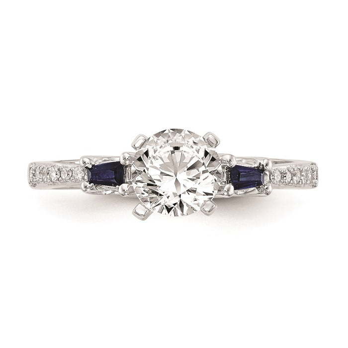 Buy Stylish 14K White Gold Engagement Ring with 3 Diamonds & Sapphires-4