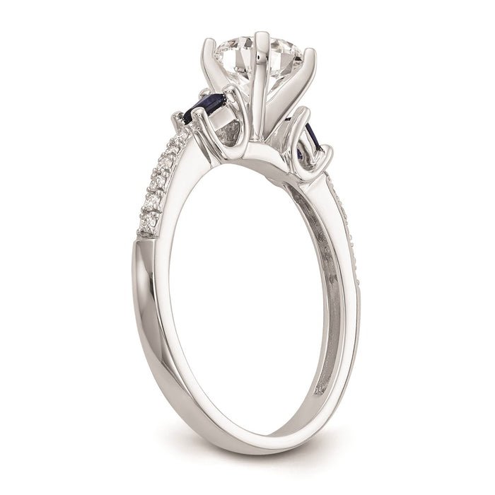 Buy Stylish 14K White Gold Engagement Ring with 3 Diamonds & Sapphires-6