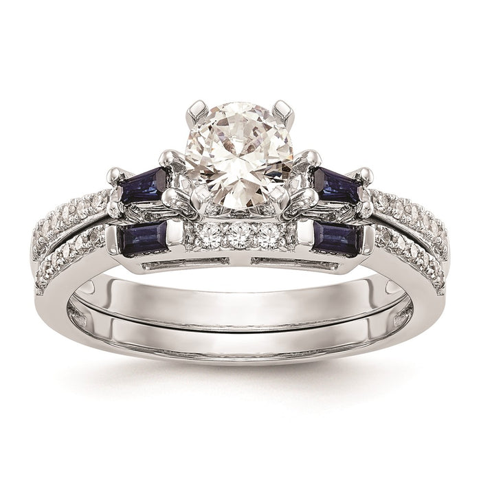 Buy Stylish 14K White Gold Engagement Ring with 3 Diamonds & Sapphires-7