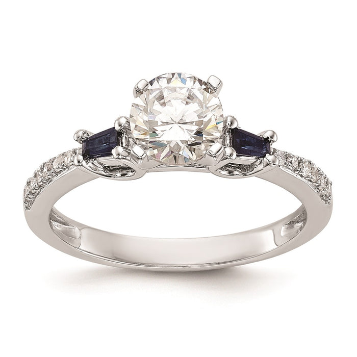 Buy Stylish 14K White Gold Engagement Ring with 3 Diamonds & Sapphires-2