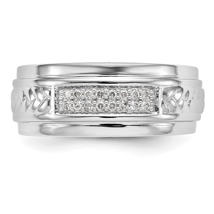 Buy Stylish 14K White Gold Men's Wedding Band with 1/8 Carat Diamond Trio-4