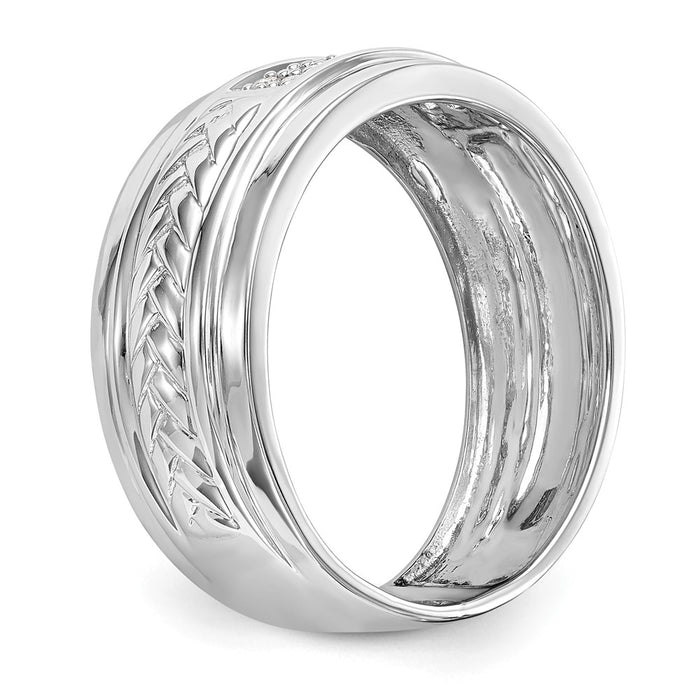 Buy Stylish 14K White Gold Men's Wedding Band with 1/8 Carat Diamond Trio-6