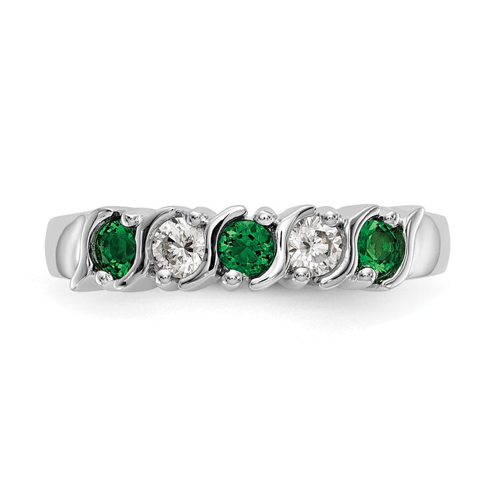 Exclusive 14K White Gold Diamond & Emerald Eternity Band | 1/5 Carat Value-4