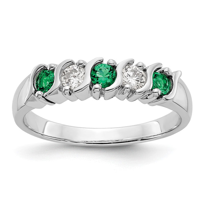 Exclusive 14K White Gold Diamond & Emerald Eternity Band | 1/5 Carat Value-1