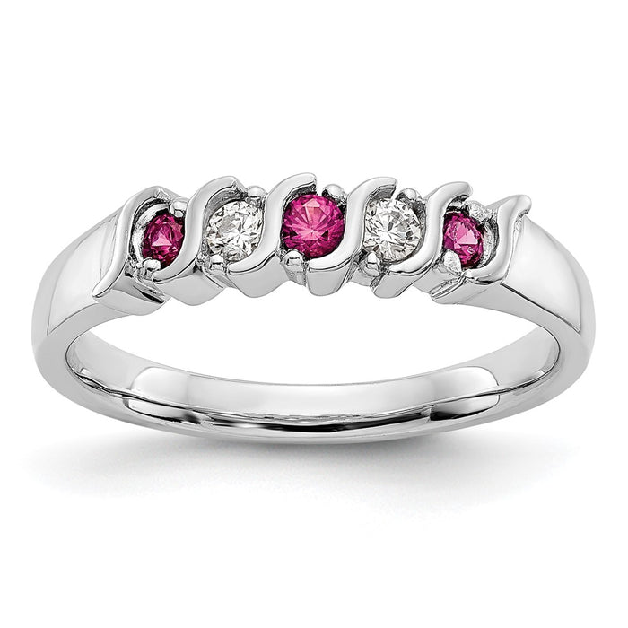 Buy Stylish 14K White Gold Diamond & Ruby Full Band Ring - 1/10 Carat Diamonds-1