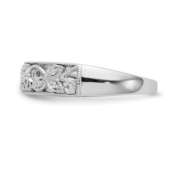 Exclusive 14K White Gold Leaf Wedding Band with 1/20 Carat Diamonds - Stylish Value-3