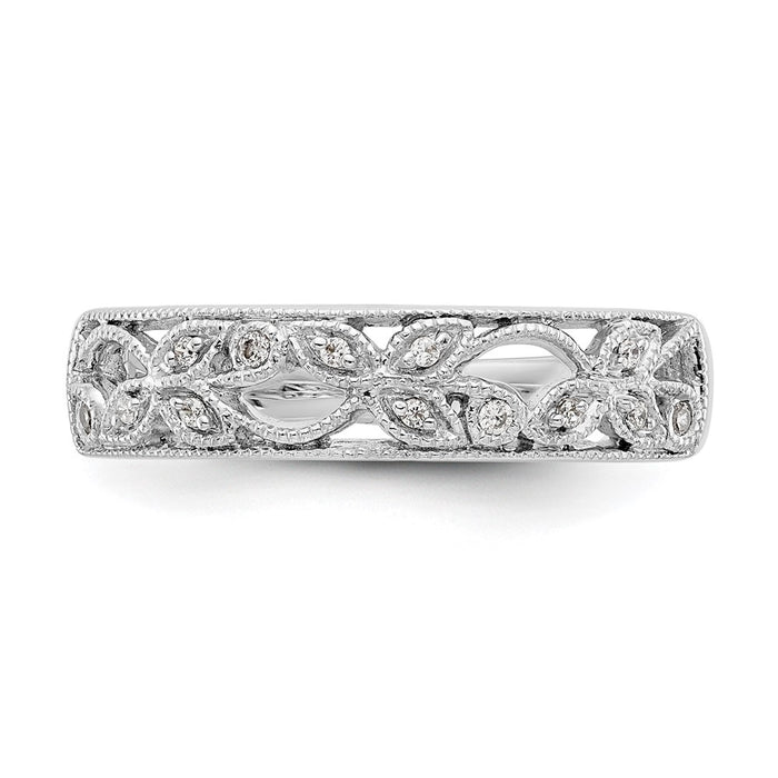 Exclusive 14K White Gold Leaf Wedding Band with 1/20 Carat Diamonds - Stylish Value-4
