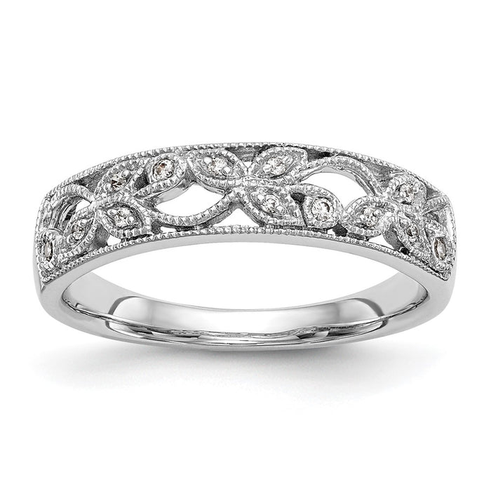 Exclusive 14K White Gold Leaf Wedding Band with 1/20 Carat Diamonds - Stylish Value-1