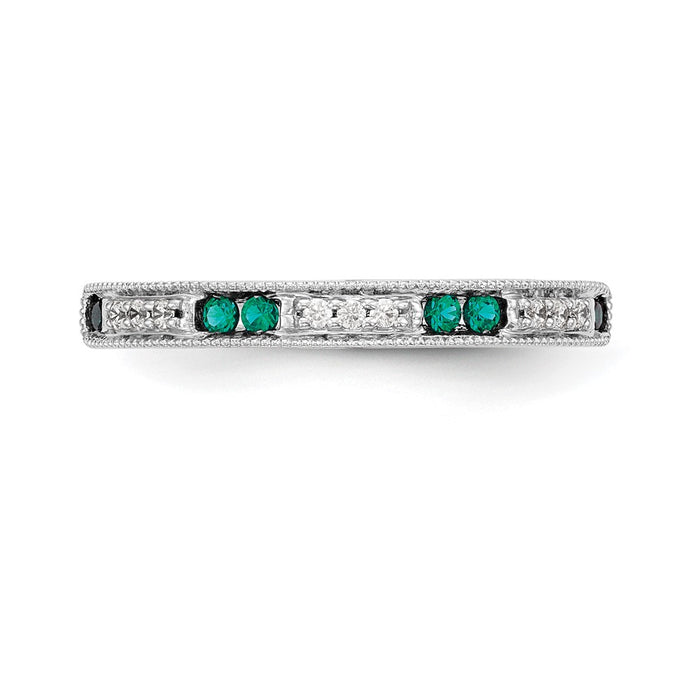 Buy Exclusive 14K White Gold Wedding Band with Diamonds & Emeralds - 1/20 Carat-4
