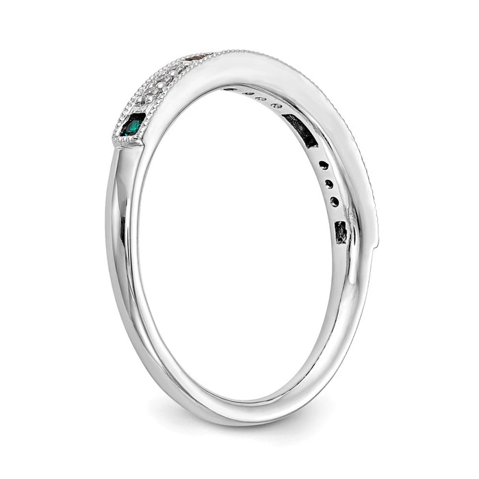 Buy Exclusive 14K White Gold Wedding Band with Diamonds & Emeralds - 1/20 Carat-6