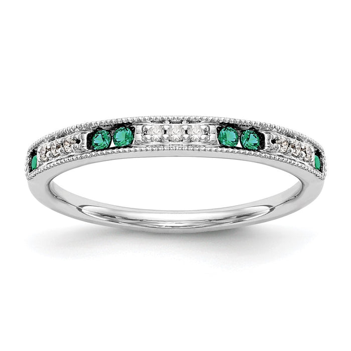 Buy Exclusive 14K White Gold Wedding Band with Diamonds & Emeralds - 1/20 Carat-1