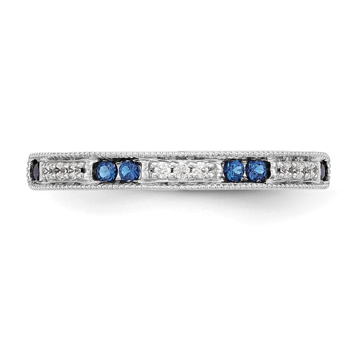 Buy Stylish 14K White Gold Wedding Band with Diamonds & Sapphires - 1/20 CT-4