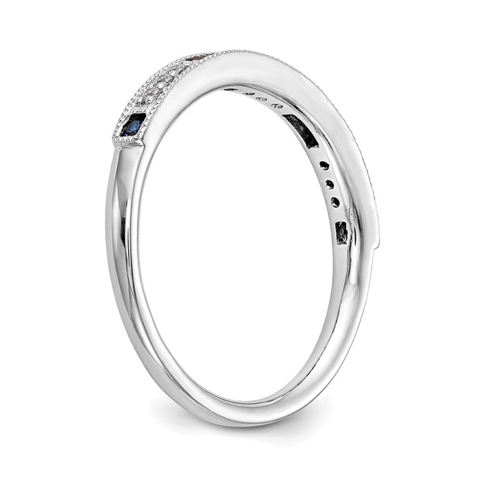 Buy Stylish 14K White Gold Wedding Band with Diamonds & Sapphires - 1/20 CT-6