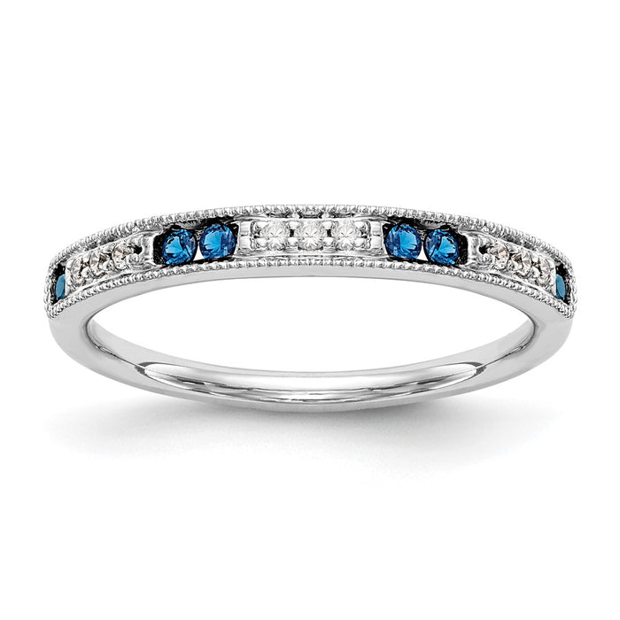 Buy Stylish 14K White Gold Wedding Band with Diamonds & Sapphires - 1/20 CT-1