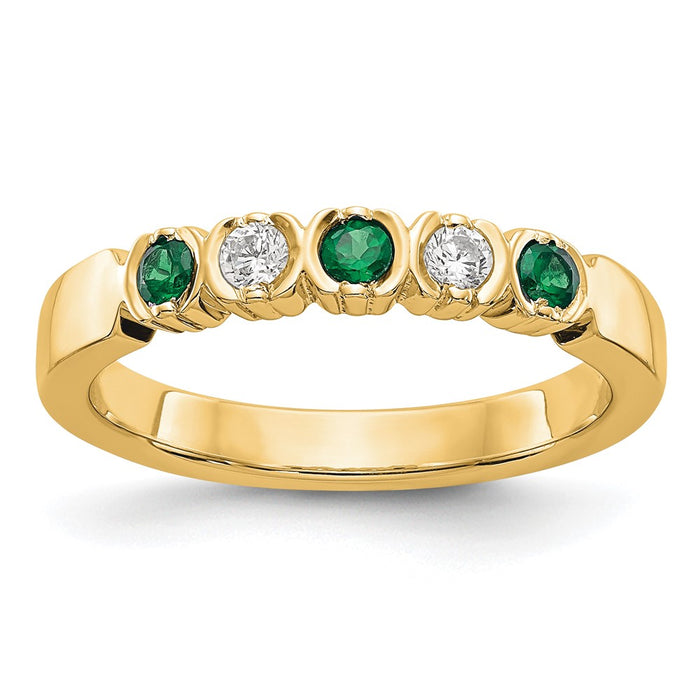 High-Quality 14K Gold Diamond & Emerald Full Band Ring, 1/10 Carat - Stylish Value-1
