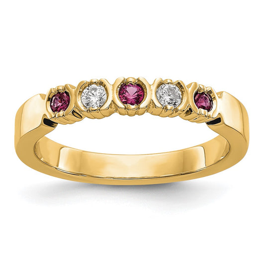 Buy Stylish 14K Yellow Gold Diamond & Ruby Full Band Ring, 1/10 Carat Diamonds
