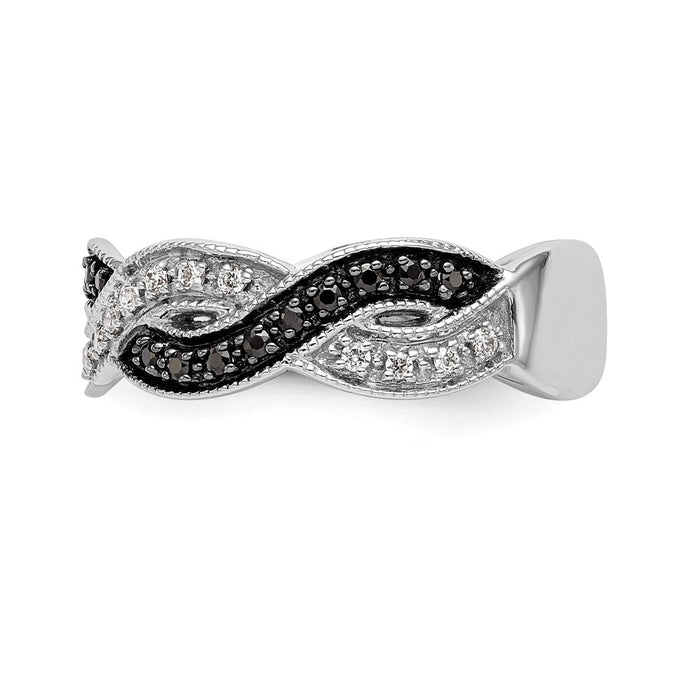 Buy 14K White Gold Twisted Band Ring - 1/3 Carat Black & White Diamonds, Stylish Value!-3