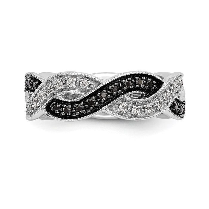 Buy 14K White Gold Twisted Band Ring - 1/3 Carat Black & White Diamonds, Stylish Value!-4