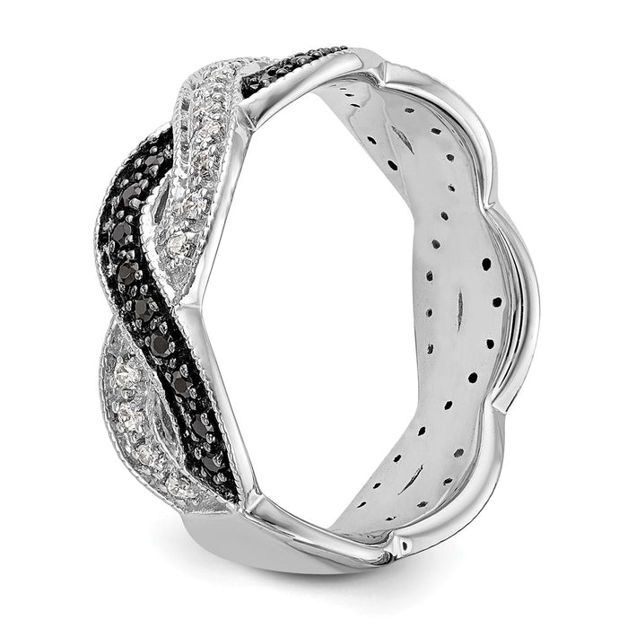 Buy 14K White Gold Twisted Band Ring - 1/3 Carat Black & White Diamonds, Stylish Value!-6