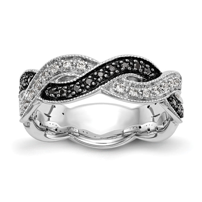 Buy 14K White Gold Twisted Band Ring - 1/3 Carat Black & White Diamonds, Stylish Value!-1