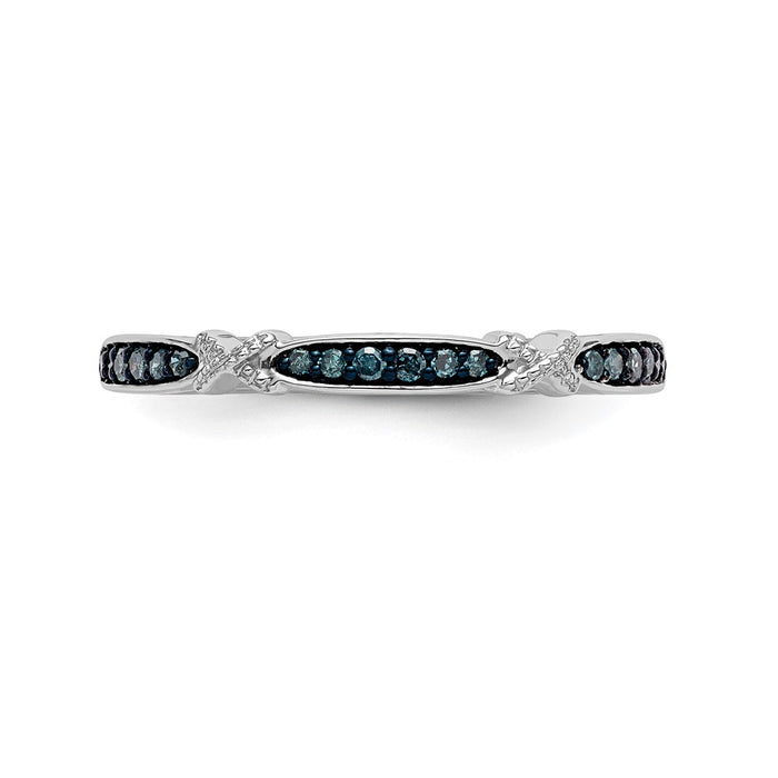 Buy Stylish 14K White Gold X-Design Band with 1/10 Carat Blue Diamonds-4