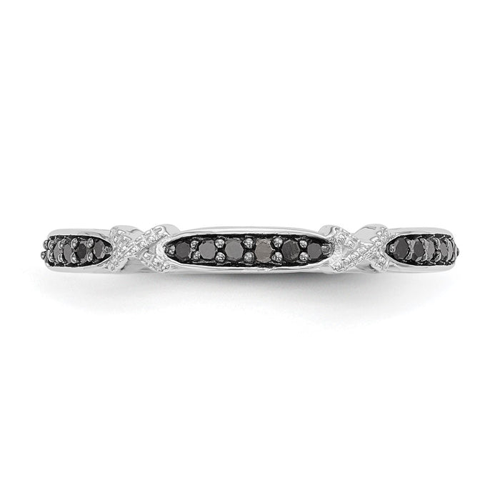 High-quality 14K White Gold X-Design Band with 1/10 Carat Black Diamonds - Stylish Value-4