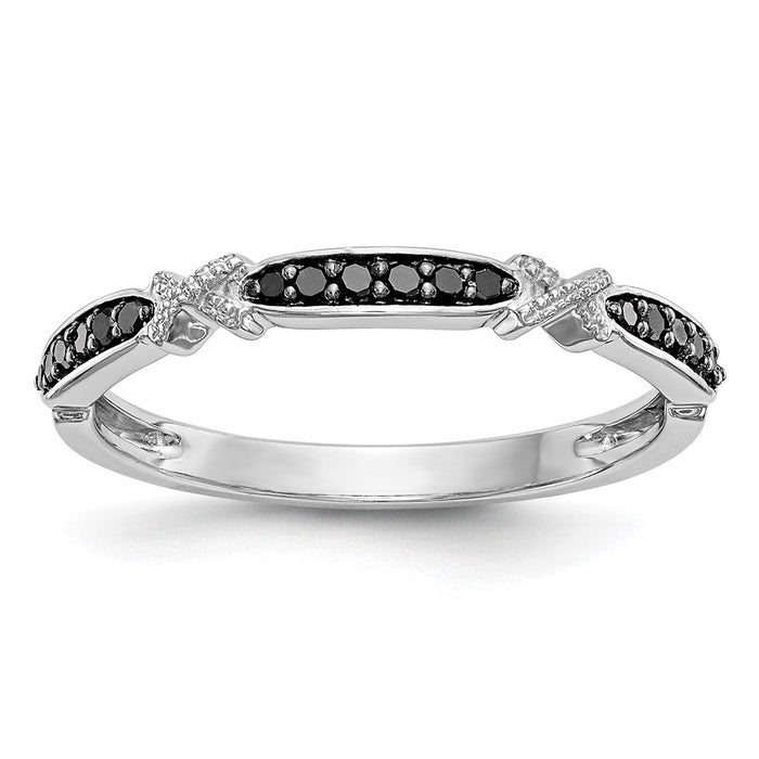 High-quality 14K White Gold X-Design Band with 1/10 Carat Black Diamonds - Stylish Value-1