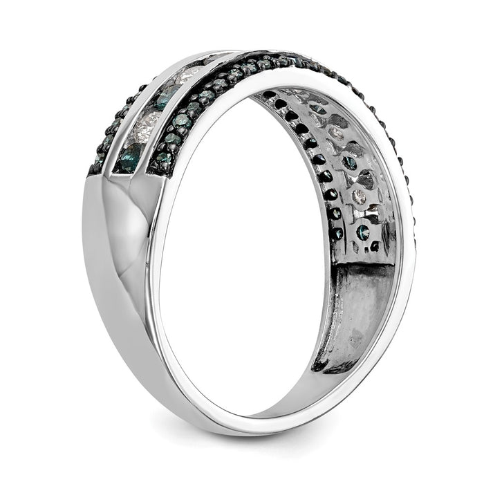 Buy Exclusive 14K White Gold Channel Set Band with 3/4 Carat Blue & White Diamonds - Stylish Luxury!-5