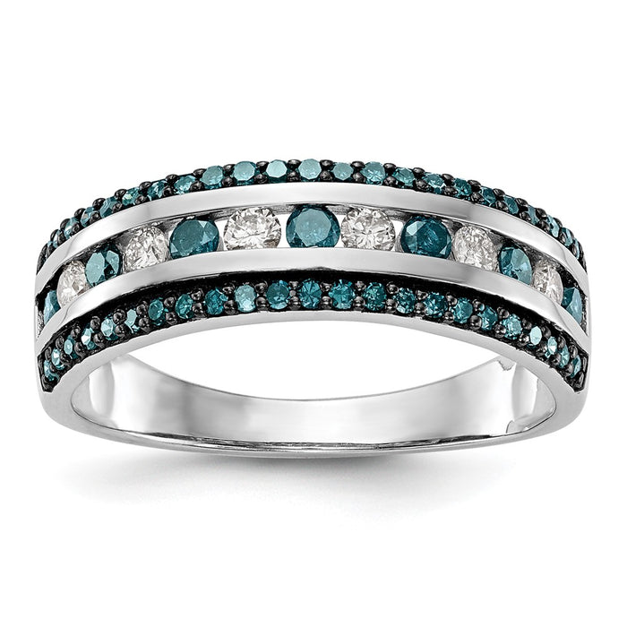 Buy Exclusive 14K White Gold Channel Set Band with 3/4 Carat Blue & White Diamonds - Stylish Luxury!-1