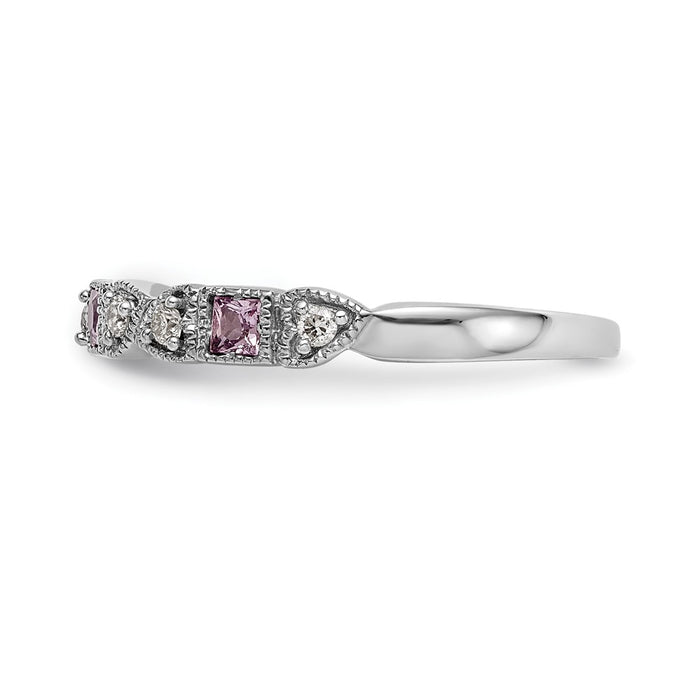 Exclusive 14K White Gold Heart Band - 1/10 Carat Diamond & Pink Sapphires, Stylish!-3